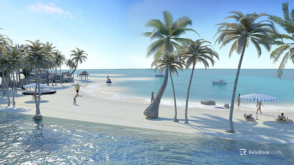 Stylish Swing Door For Coastal Villa With Palm Trees And Ocean View 3d model 