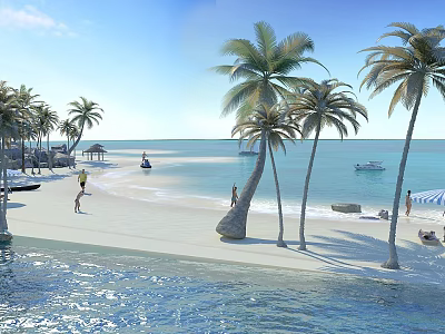 Stylish Swing Door For Coastal Villa With Palm Trees And Ocean View 3d model