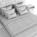 Modern Double Bed With Wooden Woven Headboard Gray White Pillows Brown Leather Accent Wooden Nightstands