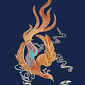 Carved Phoenix Artwork With Colorful Feathers And Cloud Patterns On Dark Blue Background 3d model