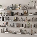 Modern Decorative Ornament Set With Multi Tiered Shelves Vases Sculptures And Photo Frames