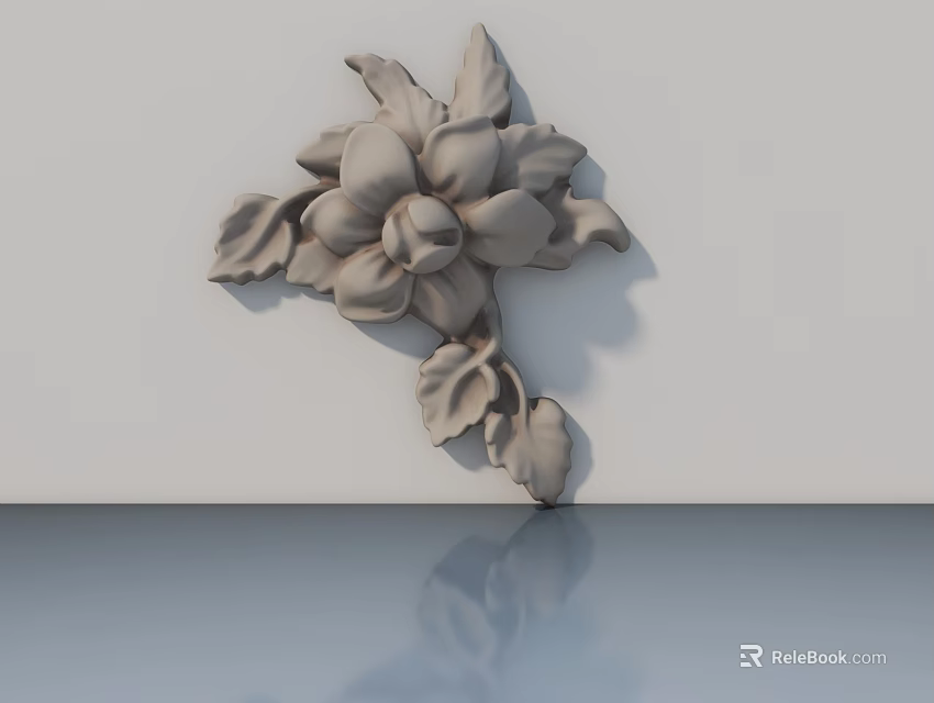 Light Gray Hinged Door With Intricate Floral Relief Design And Smooth Surface 3d model 