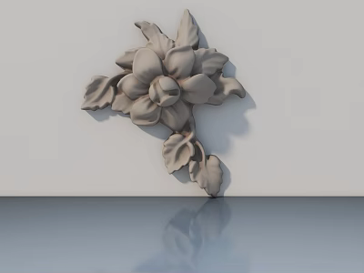 Light Gray Hinged Door With Intricate Floral Relief Design And Smooth Surface 3d model