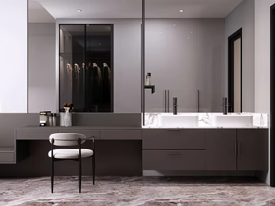 Modern Bathroom Interior With Double Vanity Marble Countertop And Storage Cabinets 3d model