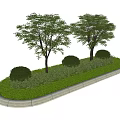 Curved Flower Bed with Trees Bushes Green Plants and Stone Border