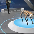 Modern Tech Exhibition Hall With Blue Globe Robot And Visitors In Modern Design