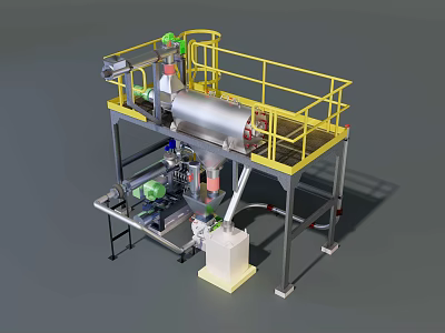 Heavy Duty Industrial Equipment With Yellow Safety Railing Platform Stainless Steel Tank And Piping System 3d model