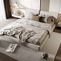 Modern Double Bed Interior With Soft Pillows Bedside Lamps And Area Rug 3d model