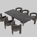 Modern Rectangular Dining Table Set With Marble Top And Six Upholstered Armchairs 3d model