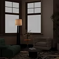 Green Beige Accent Chairs In Living Room With Windows Black White Wavy Rug And Plant