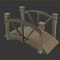 Wooden Arch Bridge Model With Carved Railings Decorative Pillars And Wooden Planks
