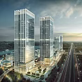 Modern High Rise Hotel Building With Night View Waterfront Glass Facade And Reflections