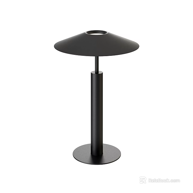 Black Minimalist Table Lamp With Conical Shade Cylindrical Pole And Round Base 3d model