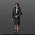 Professional Woman In Gray Business Suit Standing Against Dark Background