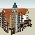 European Architecture With Red Tile Roof Clock Tower And Half Timbered Facade