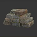 Stacked Bricks with Red and Gray Textured Surfaces on Dark Background with Reflection 3d model