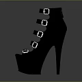 Black High Heel Sandals With Multiple Metal Buckles And Platform Sole
