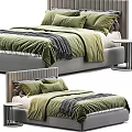 Modern Double Bed With Green Bedding Gray Headboard And Side Table 3d model