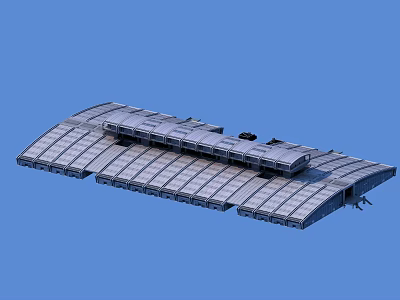 Large Gray Commercial Building Structure With Multiple Roofs And Modern Design 3d model