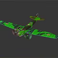 Aerospace Themed Green Camouflage Biplane Model With Propeller Dark Background Reflection