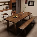 Natural Solid Wood Dining Table Set With Chairs And Bench For Cozy Home Dining Area
