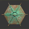 Traditional Copper Lantern With Green Patina Handle Ring Hexagonal Shape And Decorative Patterns