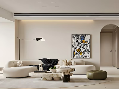 Modern Living Room Interior With Beige Sofa Marble Coffee Table And Abstract Painting 3d model