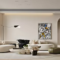 Modern Living Room Interior With Beige Sofa Marble Coffee Table And Abstract Painting