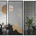 Modern Room Divider Design With Geometric Patterns Gold Accents And Indoor Plants