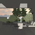 Modern Home Balcony Interior With Skylights Mountain View And Outdoor Sofa