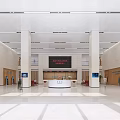 Bright Spacious Service Hall Interior With Reception Desk Digital Screens Columns And People