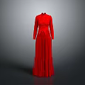 Elegant Red Long Dress With High Neck And Long Sleeves Design