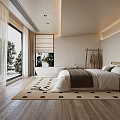Modern Luxury Hotel Guest Room with King Bed Floor-to-Ceiling Window Bathtub Wooden Flooring Minimalist Design