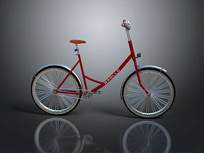 Red Bicycle With Orange Seat And Silver Wheels On Grey Background 3d model