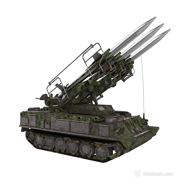 Military Camouflage Tank With Multiple Missile Launchers Tracked Chassis And Weapon System 3d model 