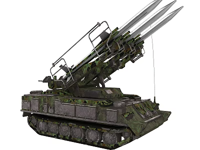 Military Camouflage Tank With Multiple Missile Launchers Tracked Chassis And Weapon System 3d model