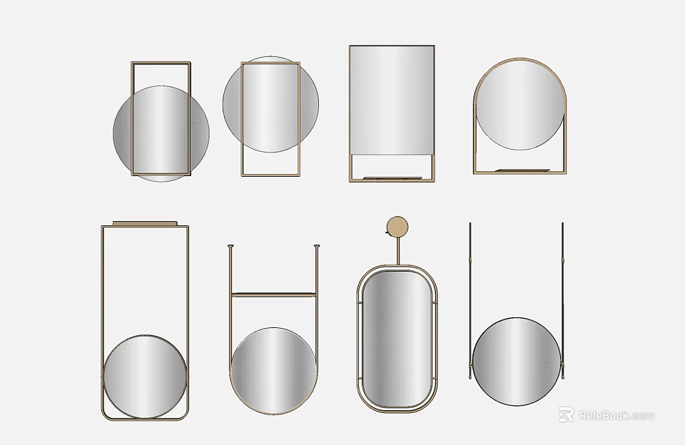 Various Shaped Mirrors With Modern Frame Designs For Home Decor 3d model 