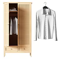 Modern Wooden Wardrobe Interior With Open Doors Hanging Clothes And Drawers