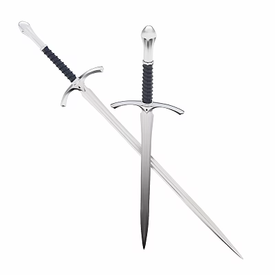 Two Crossed Swords With Black Hilt Silver Blade And Crossguard Design 3d model