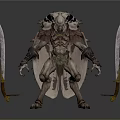 3D Fantasy Warrior Monster With Dual Blades Armored Exterior And Standing Pose