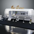 Ice Cream Trailer With White Exterior Tables Chairs Bar Stools And Menu Board