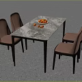 Modern Dining Table Set With Marble Top Light Brown Chairs And Black Legs 3d model