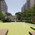 Modern Entrance Gate With Glass Metal Structure And High Rise Apartment Buildings