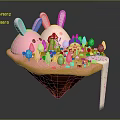 Cartoon Candy Landscape With Pink Ice Cream Cone Rabbit Ear Buildings And Colorful Trees