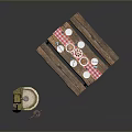 Outdoor Picnic Setup With Wooden Table Bench Stone Sink Tableware And Checkered Tablecloth