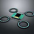 Modern Technological Device With Four Glowing Rings And Circuit Board Core 3d model