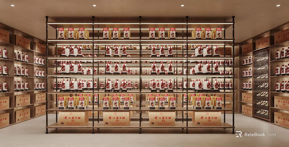 Spacious Modern Wine Cellar Interior With Organized Wooden Racks And Wine Bottles 3d model 