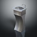 Modern Stainless Steel Pedestal Sink With Curved Base Square Basin And Faucet Design