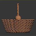 Artistic Sculpture Carving Of Orange Woven Basket With Braided Handle And Wavy Texture