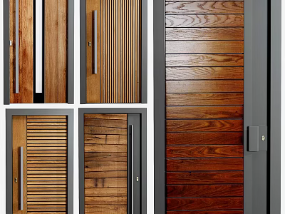 Modern Wooden Hinged Doors Designs With Various Panel Styles And Metal Handles 3d model